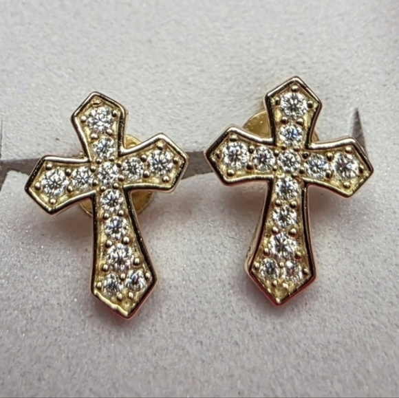 Moissanite Diamond 14k Gold Plated Cross Earrings 925 Sterling Silver - Picture 6 of 6